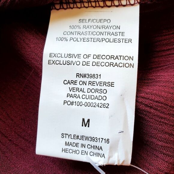 🔺️NWT Jolt Maroon Peasant Top w/Long Bell Sleeves Medium - Picture 10 of 11